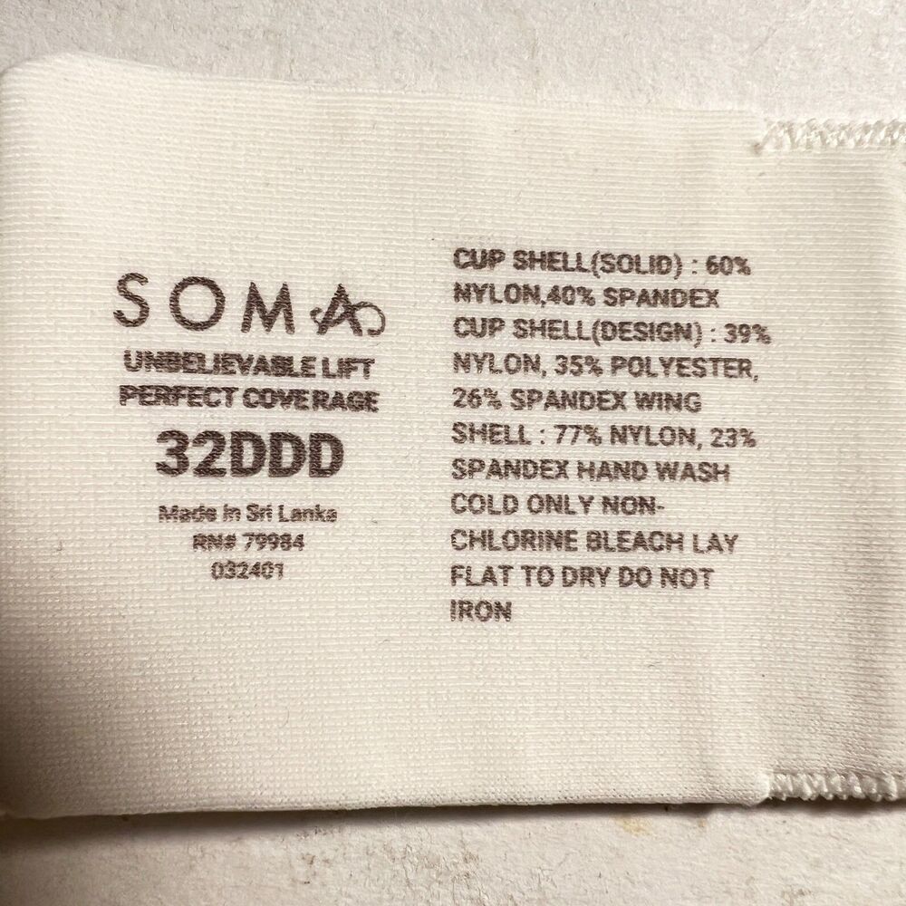 Soma Embraceable Signature Unlined Perfect Coverage Bra 32DDD Ivory NWT - Picture 5 of 5